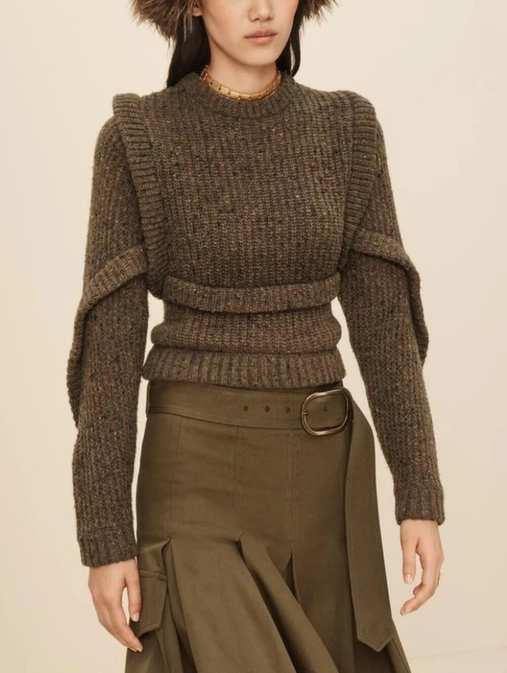 Zara SRPLS SWTR Knit 13 Chunky Sweater Brown Olive Green Special Edition XS